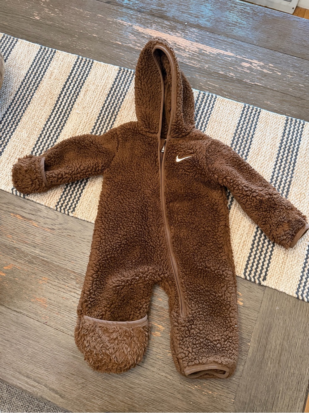 Nike Brown Sherpa Hooded Baby Footie
